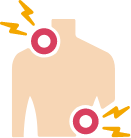 illustration of a body with pain in the right shoulder and left side of the stomach